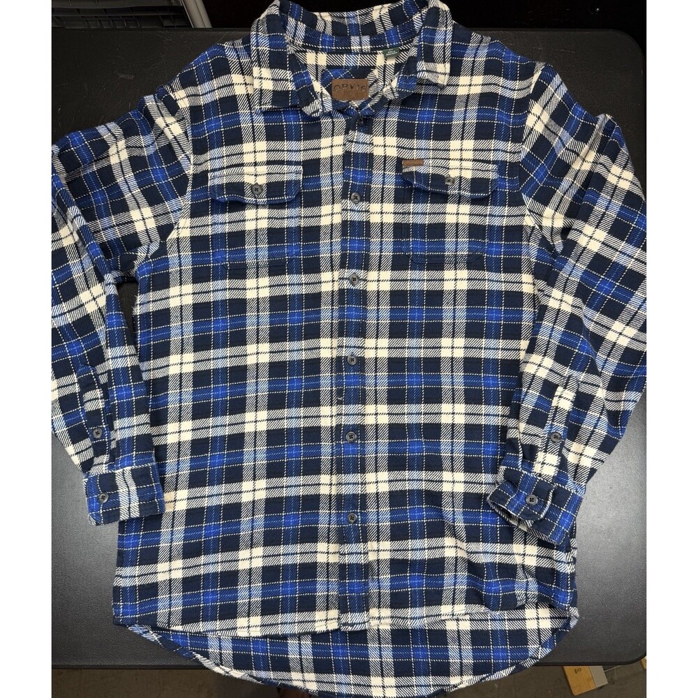 Orvis Mens Plaid Heavy Flannel ShacketShirt Long Sleeve Sz XLT Blue Outdoor Cozy